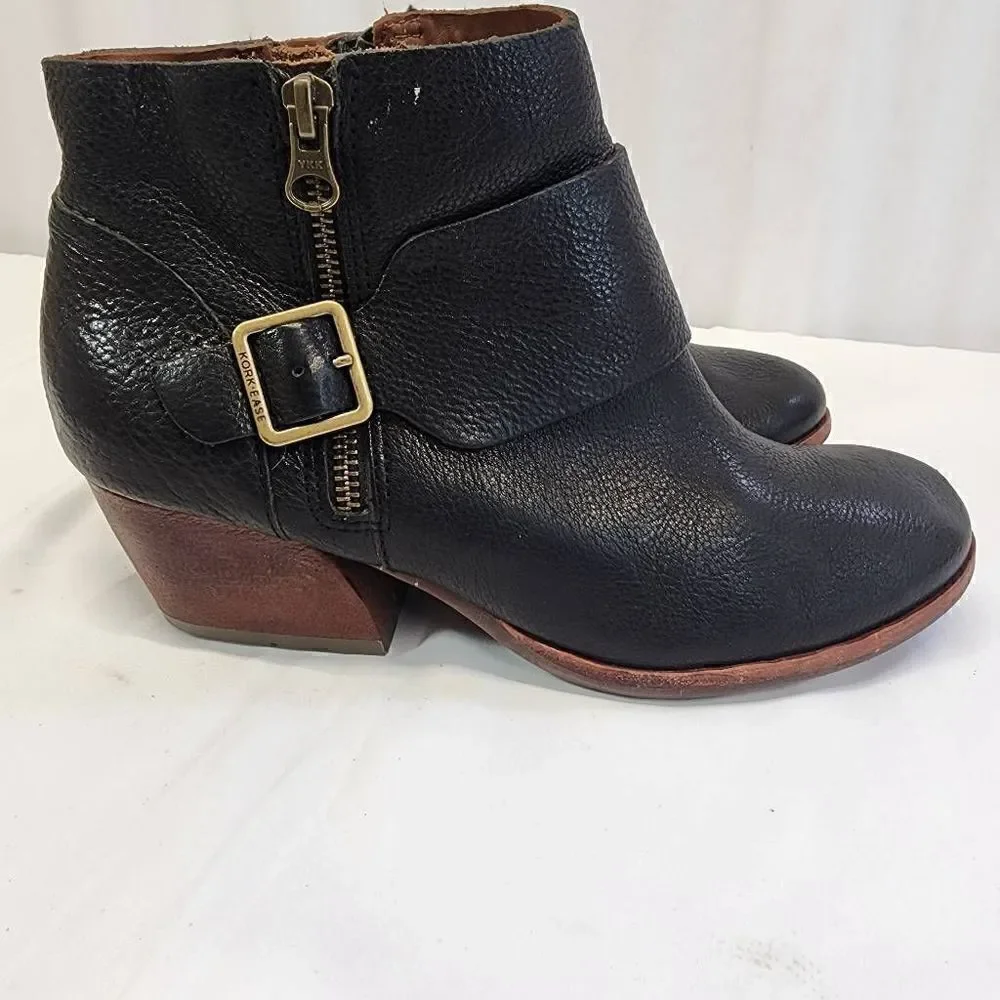 Kork Ease Boots Womens Isa Black Full Grain Leather Heeled Ankle Booties 7.5